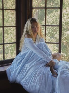 NEW Dairy Boy gingham duvet set, powder blue 🩵